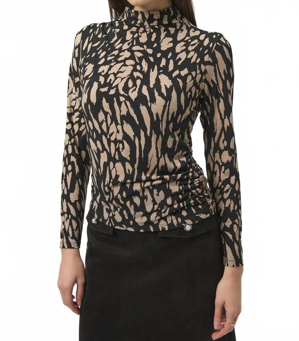 NEW JOSEPH RIBKOFF mock neck long sleeves fitted top in black/multi